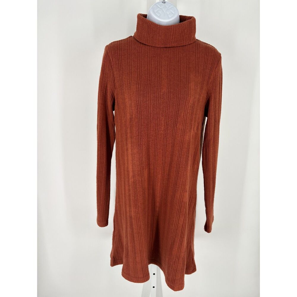 Lulus Rust Ribbed Knit Sweater Dress | Turtleneck Long Sleeve Mini Dress - Picture 3 of 5